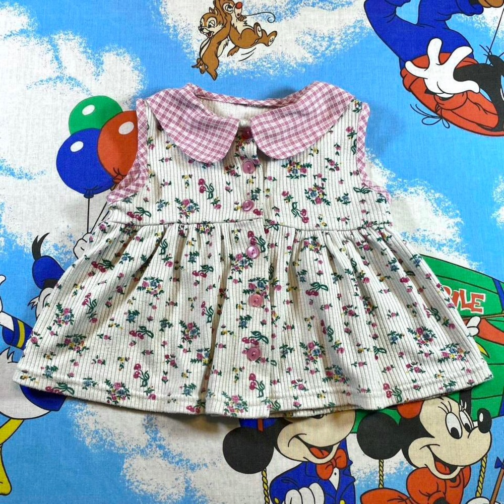 Vintage 90s white & pink floral cherries buttoned kids dress 🍒